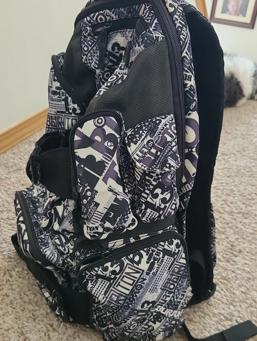 Burton Black & White Graphic Logo Backpack